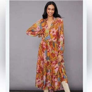 NEW FARM RIO banana floral beaded maxi dress medium